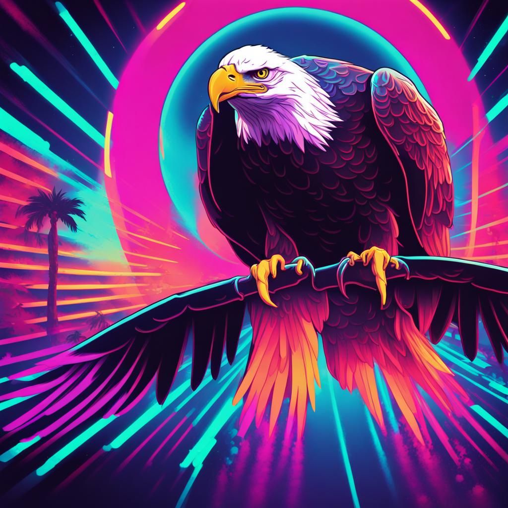 Bald Eagle in Synthwave Neon Style