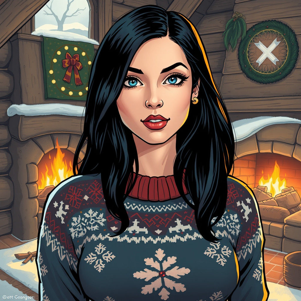 Christmas Sweater Portrait in Comic Book Art
