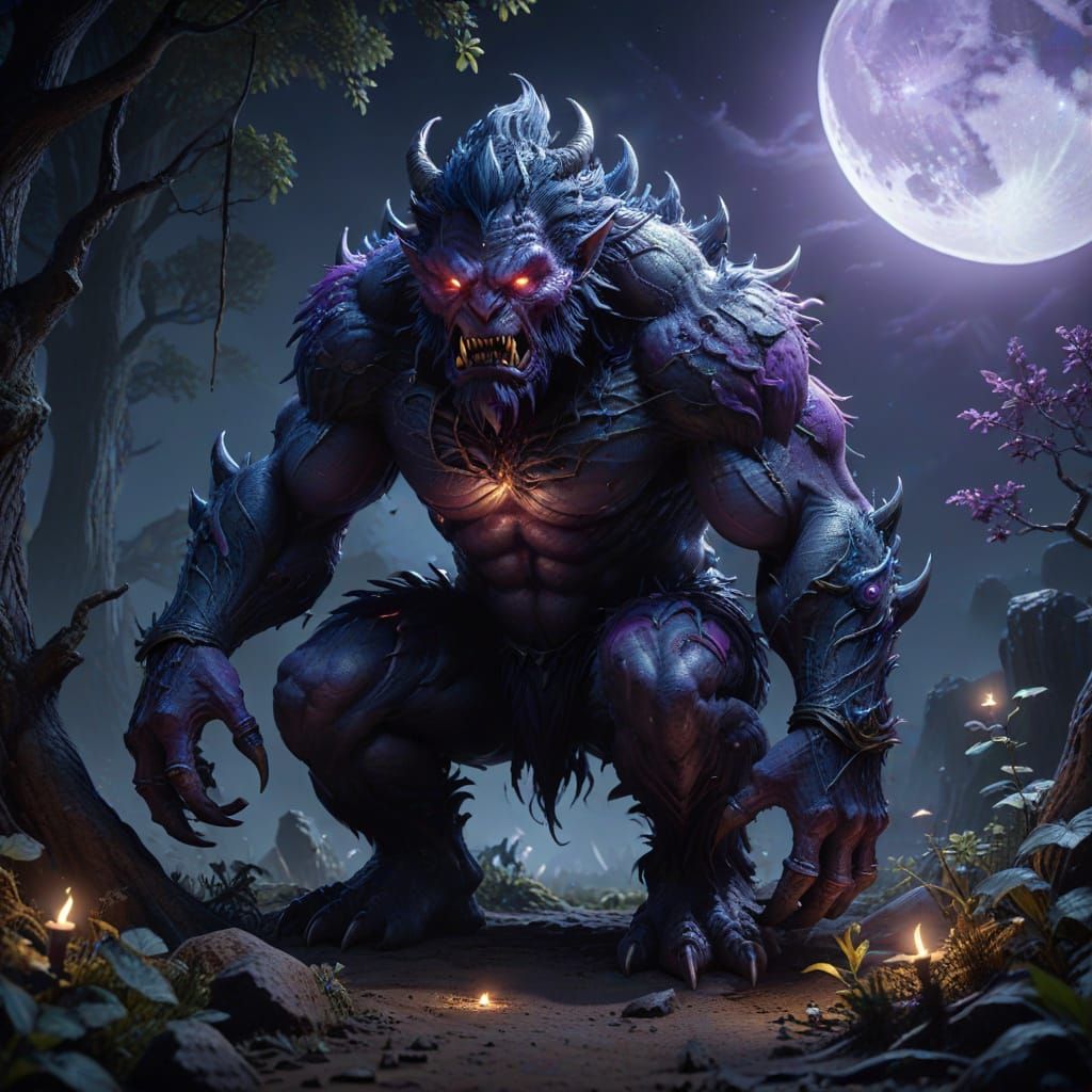 Fantasy Monster in Moonlit Shadows