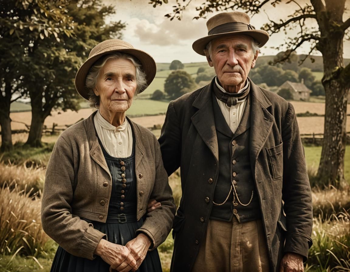 Elderly Breton Couple in Vintage Sepia Tones