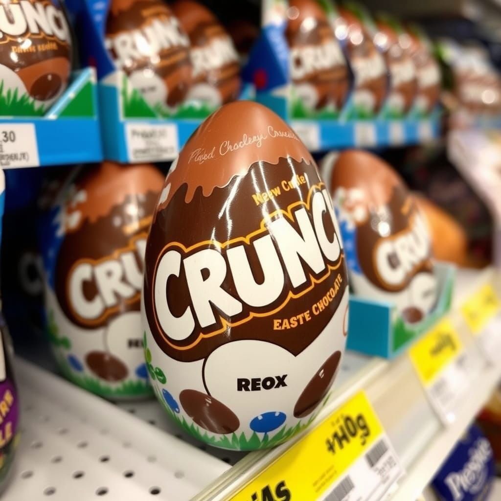 "Crunch" branded chocolate Easter Egg on supermarket shelf