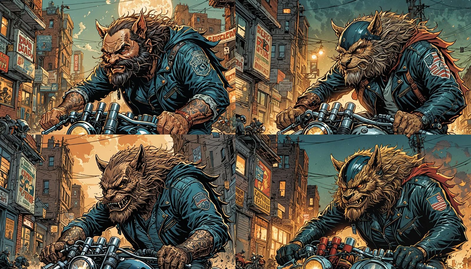 Bearded Biker in Comic Book Style