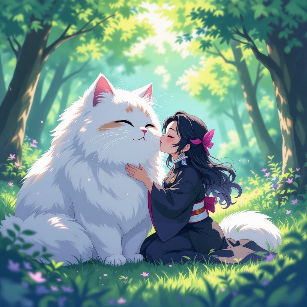 Shinobu Kocho and Cat in Enchanting Forest