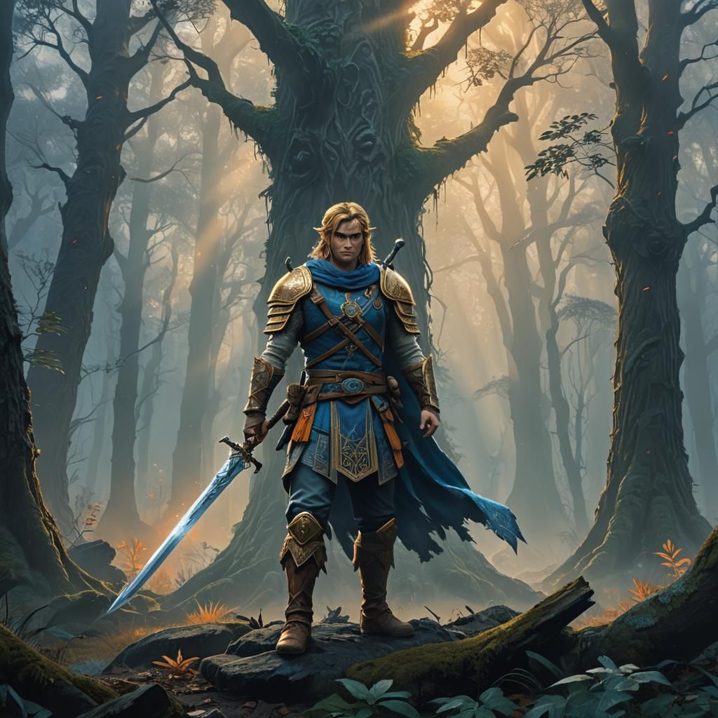 Hylian Warrior in Misty Forest: Digital Matte Painting