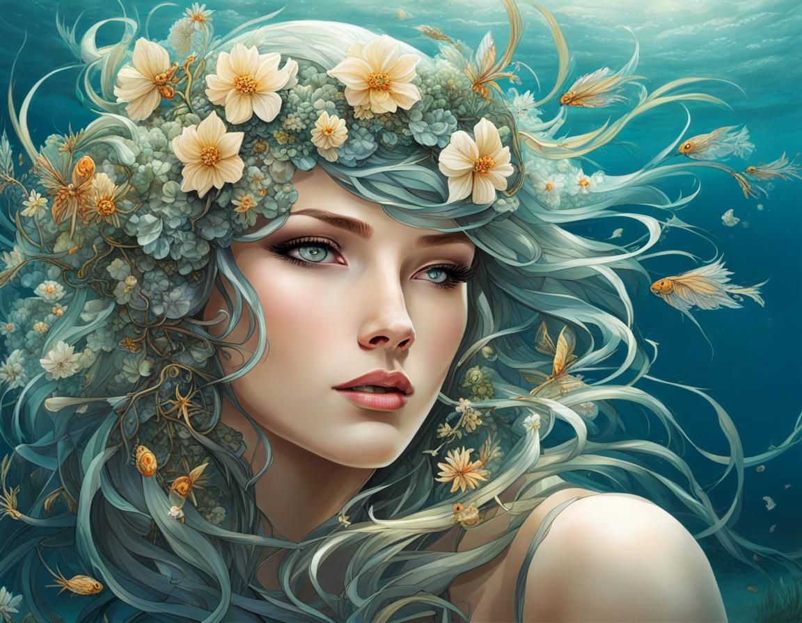 Underwater Fairy Village with Gypsy Girl in Cyan Scales