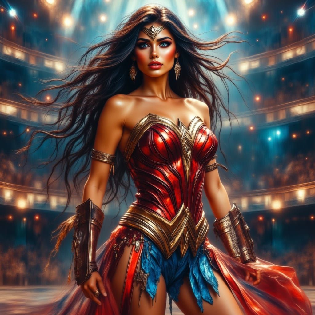 Wonder Woman in Wrestling Arena, Photorealistic Style