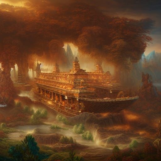 Fantastical Noah's Ark Matte Painting in Deep Color
