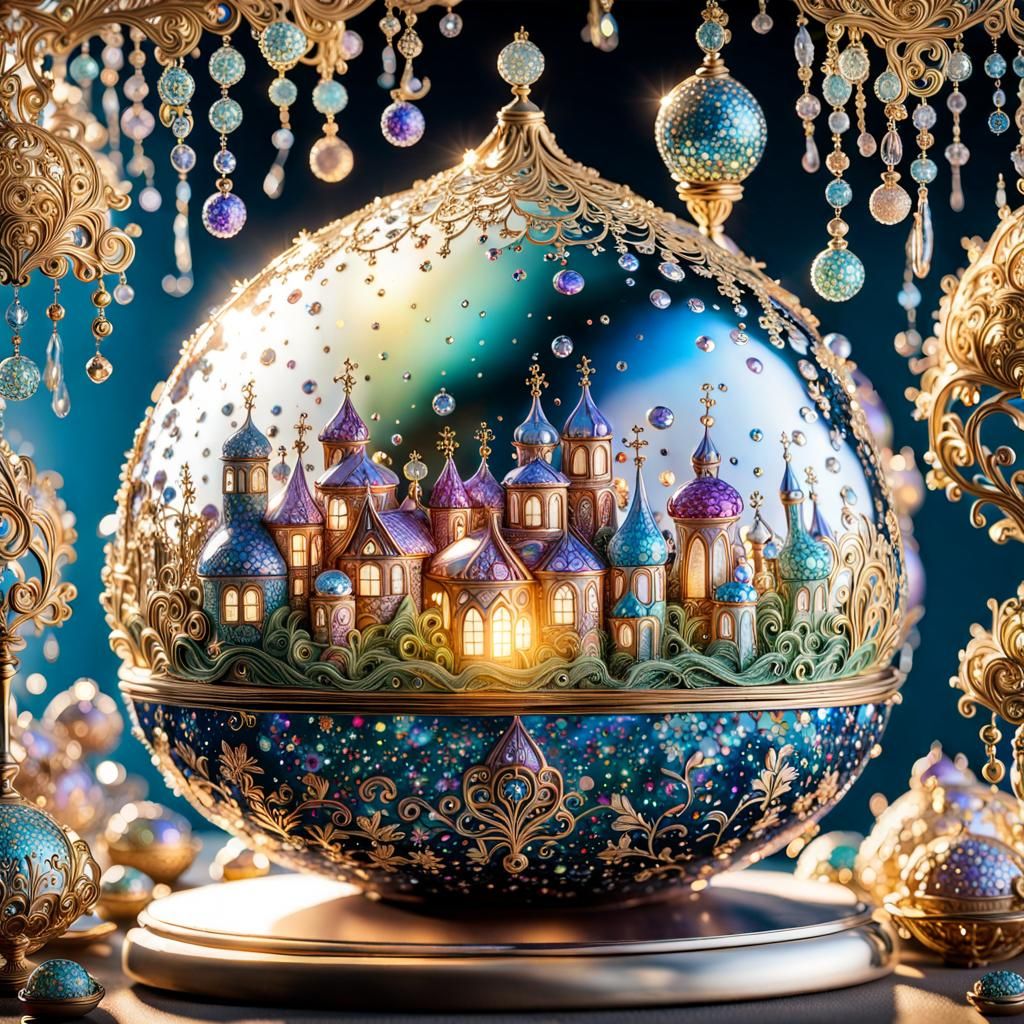 Faberge-Style Fairy Village with Metal Confetti