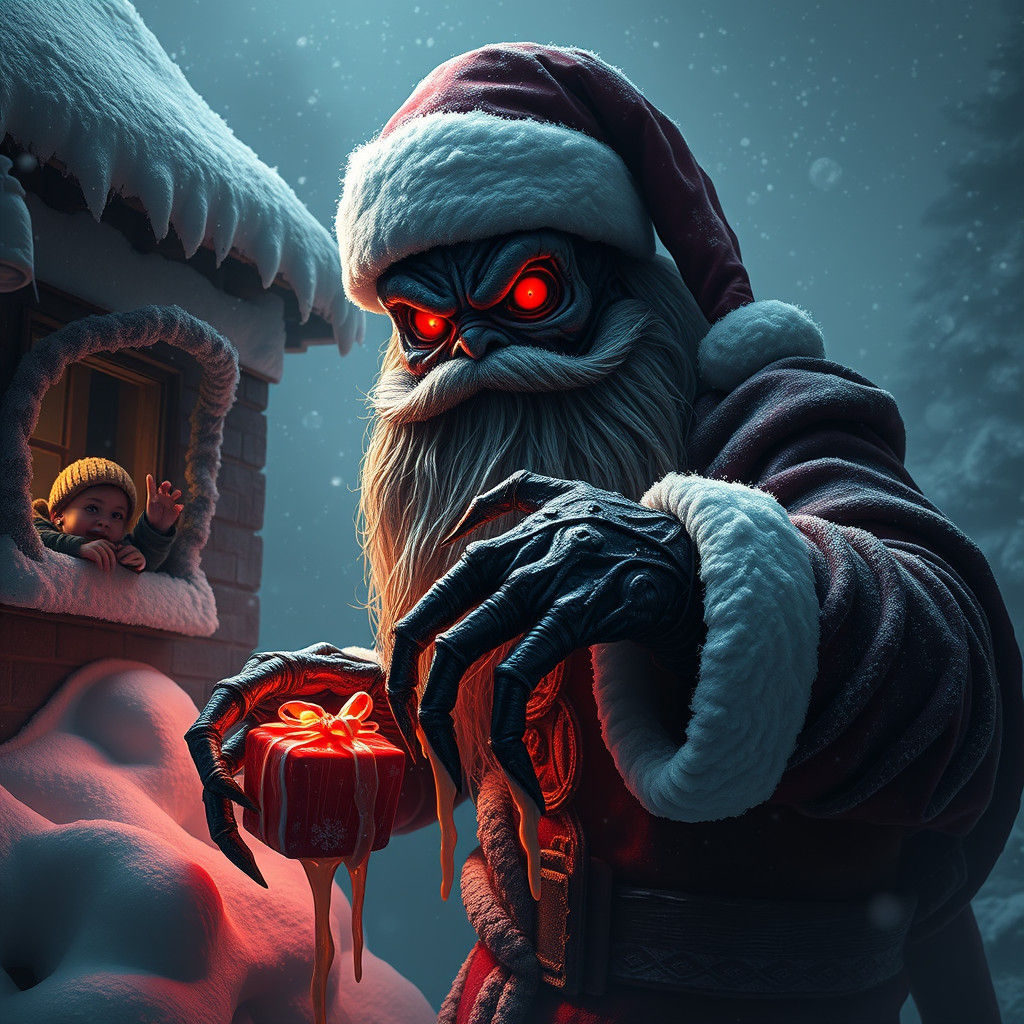 Grotesque Santa-Alien Hybrid Delivers Eerie Gifts