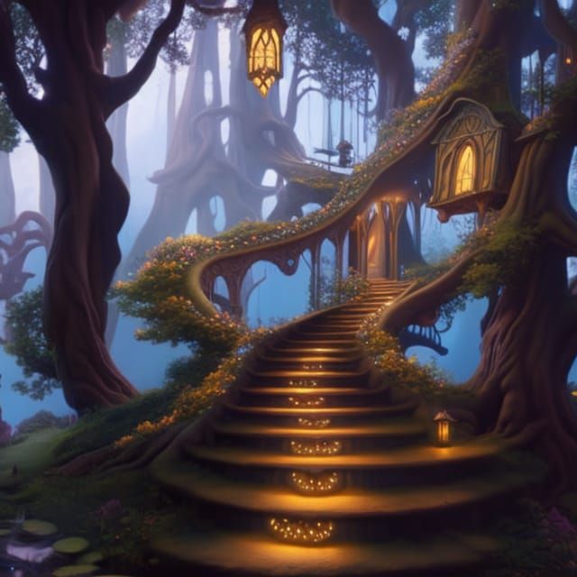 Enchanted Elvish Stairway to Fae Treehouse