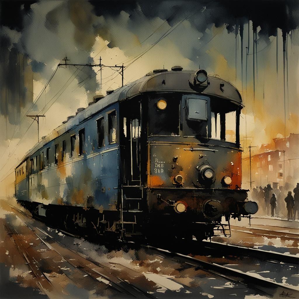Train,  watercolor-style