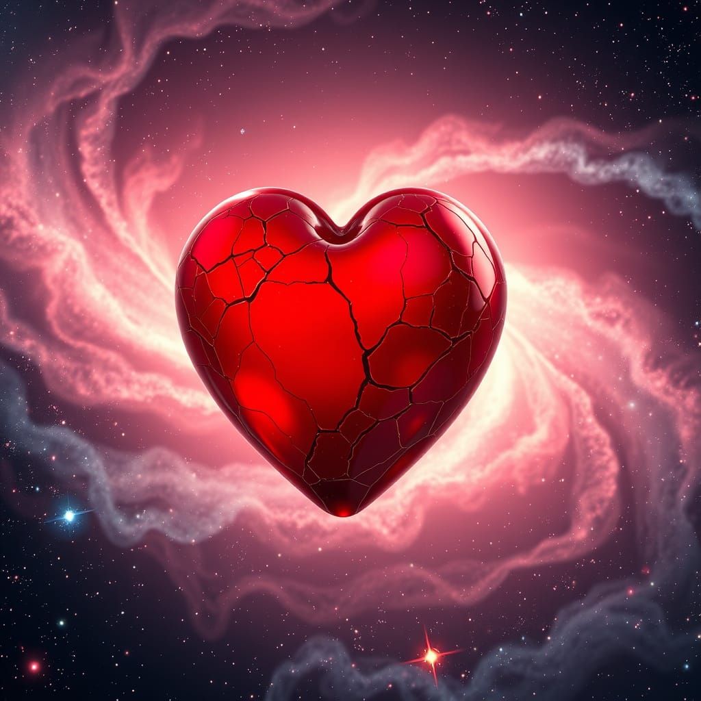 Ethereal Red Heart in Nebula