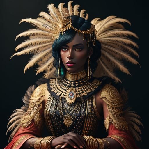 Opulent Women with Peacock Feathers, Digital Art