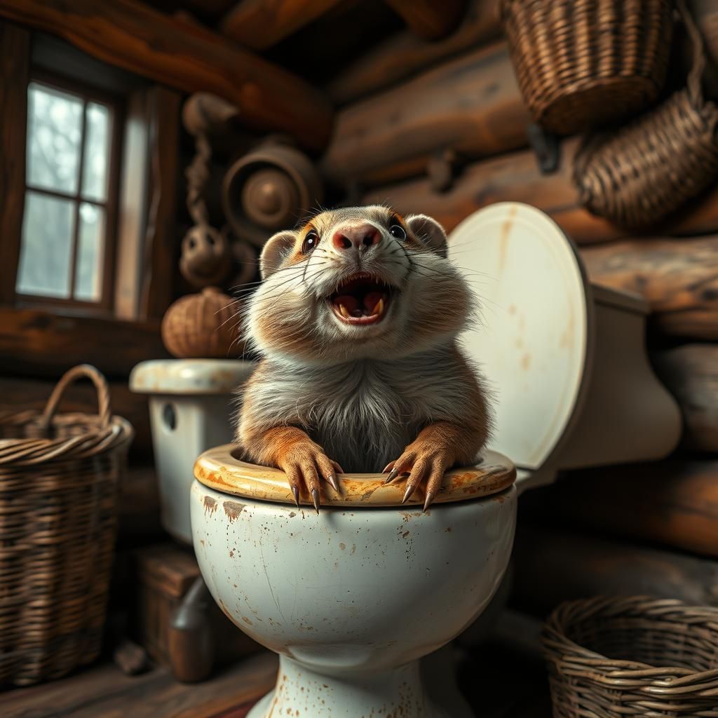 Prairie Dog in Toilet: Surreal Cabin Fantasy