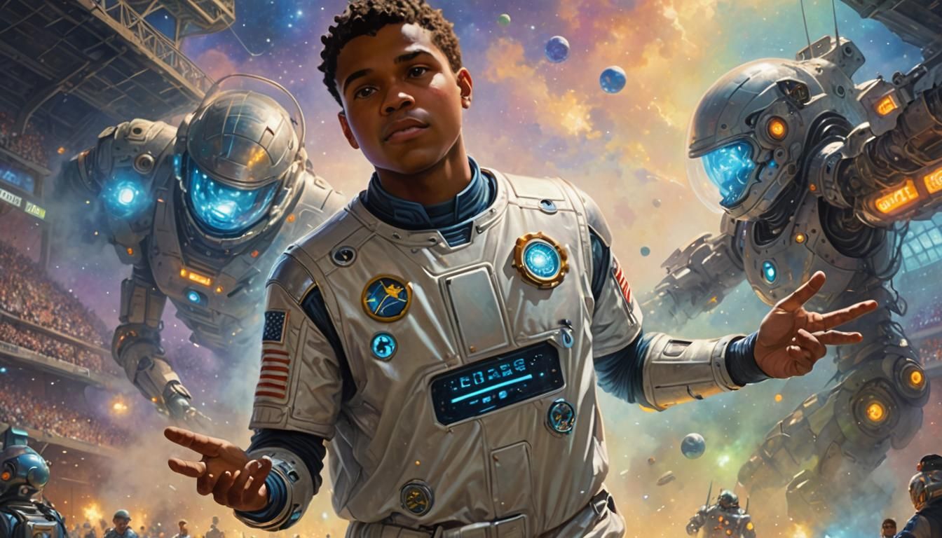 Futuristic Boy Robot in Space Suit