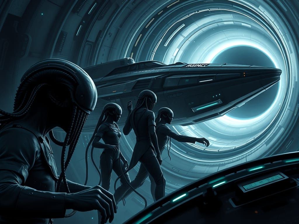 Surreal Cosmic Horror Starship Navigates a Swirling Wormhole...