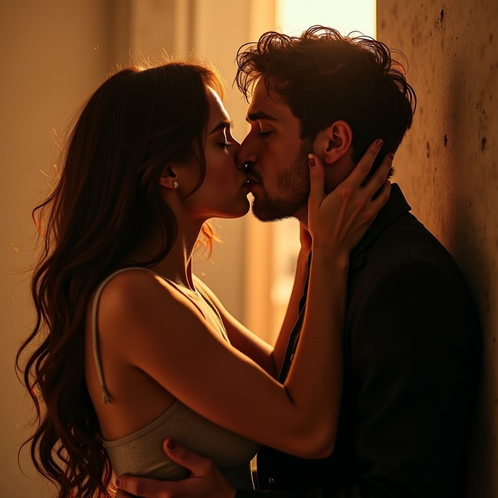 Passionate Couple in a Desperate Embrace