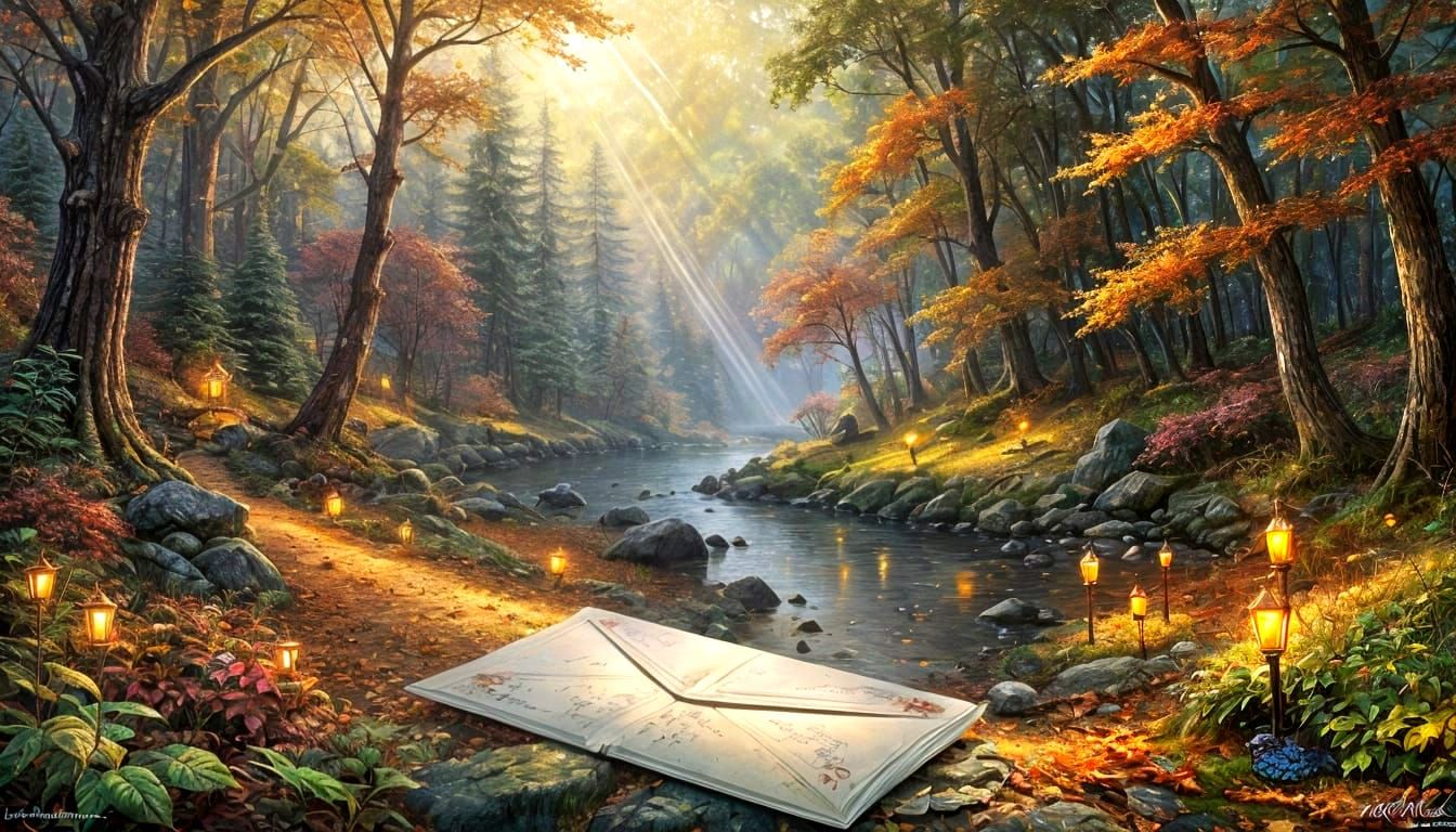 Dreamy Forest Landscape Inside Vintage Envelope