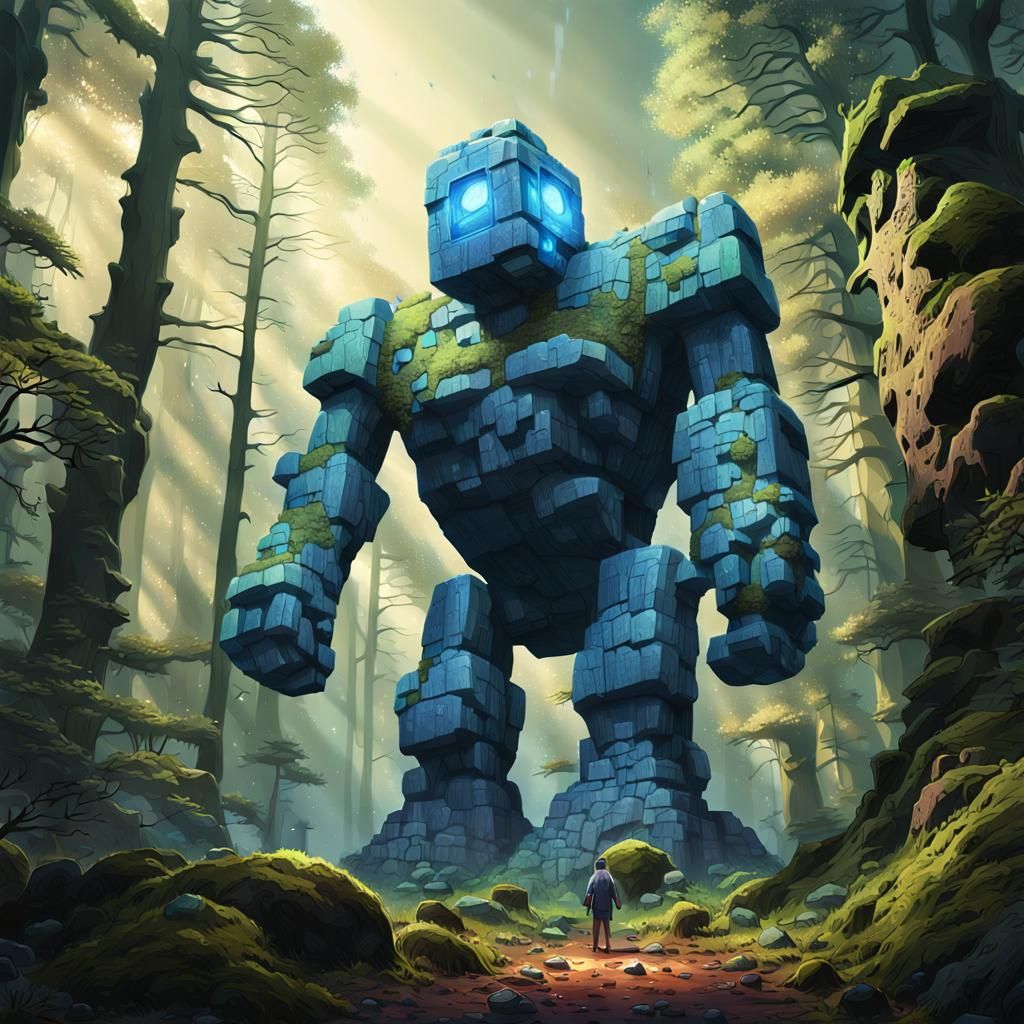 Calcium Cobalt Stone Golem in Mystical Forest