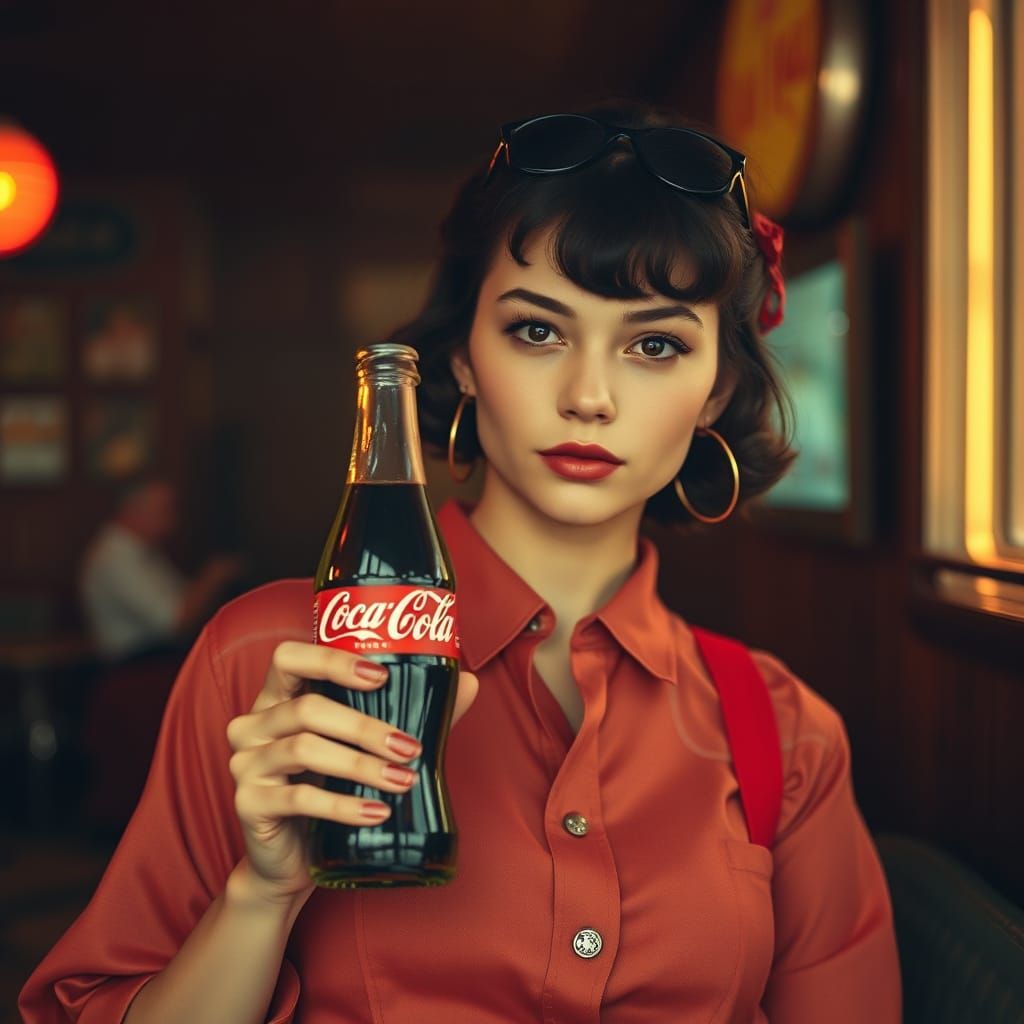 Nostalgic Coca-Cola Portrait in Retro-Futuristic Style