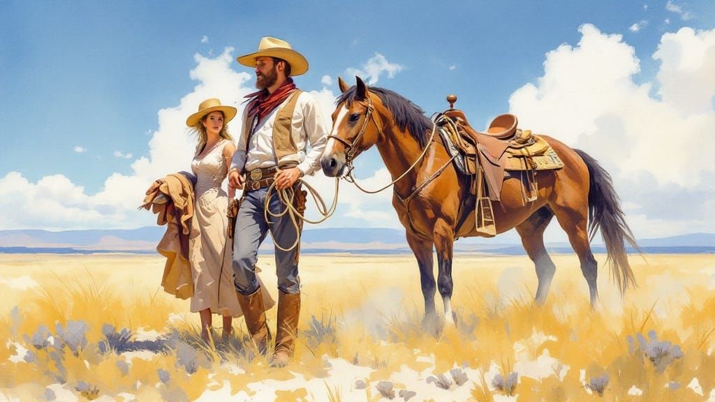 Sunlit Western Encounter in Vibrant Natural Tones