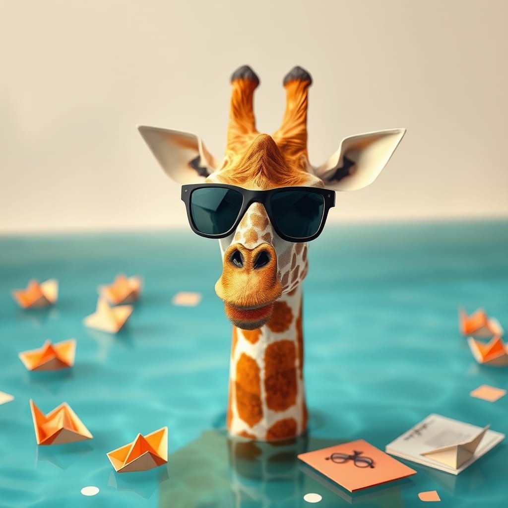 Giraffe in Sunglasses, Origami Pool Scene