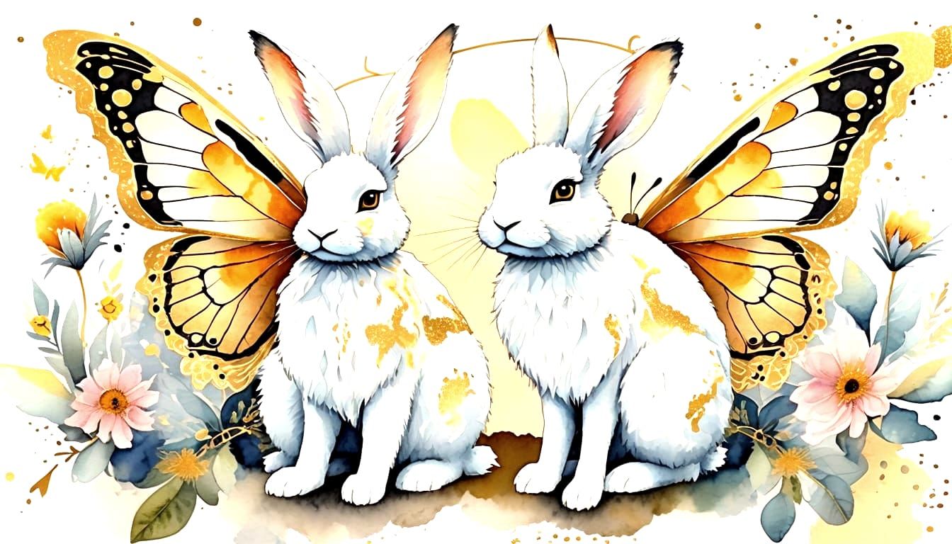Whimsical Butterfly and Bunny Kidcore Poster Art
