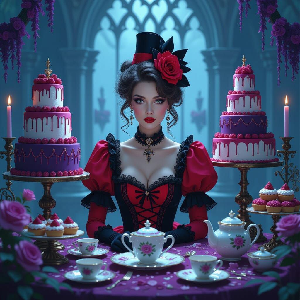 Gothic Cakes and Surreal Tea Party in Dark Elegance