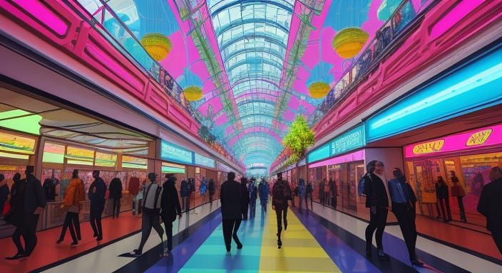 Retro-Futuristic Shopping Mall Dreamscape