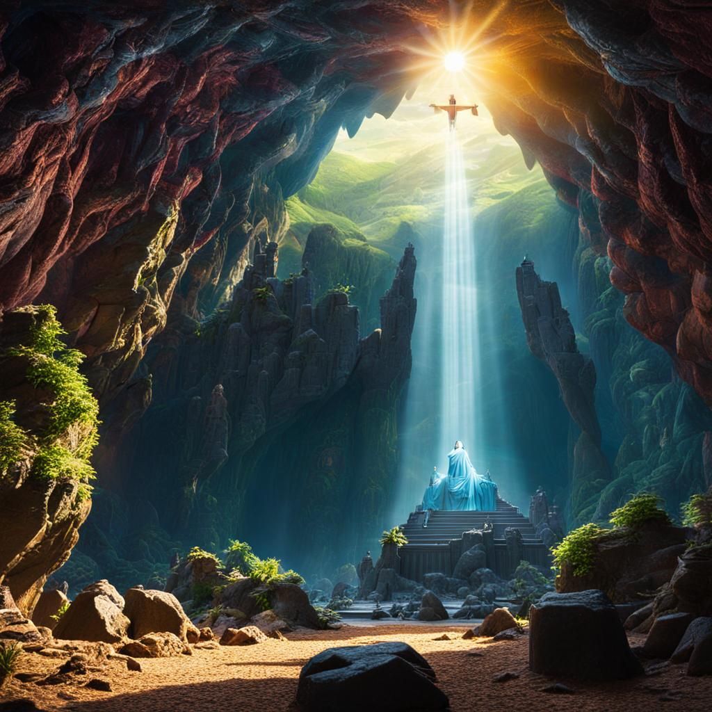 Epic Empty Tomb: Divine Light and Dramatic Scene