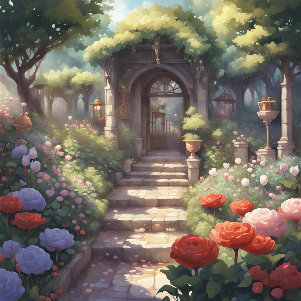 Magical Garden with Number Two in Matte Painting Style