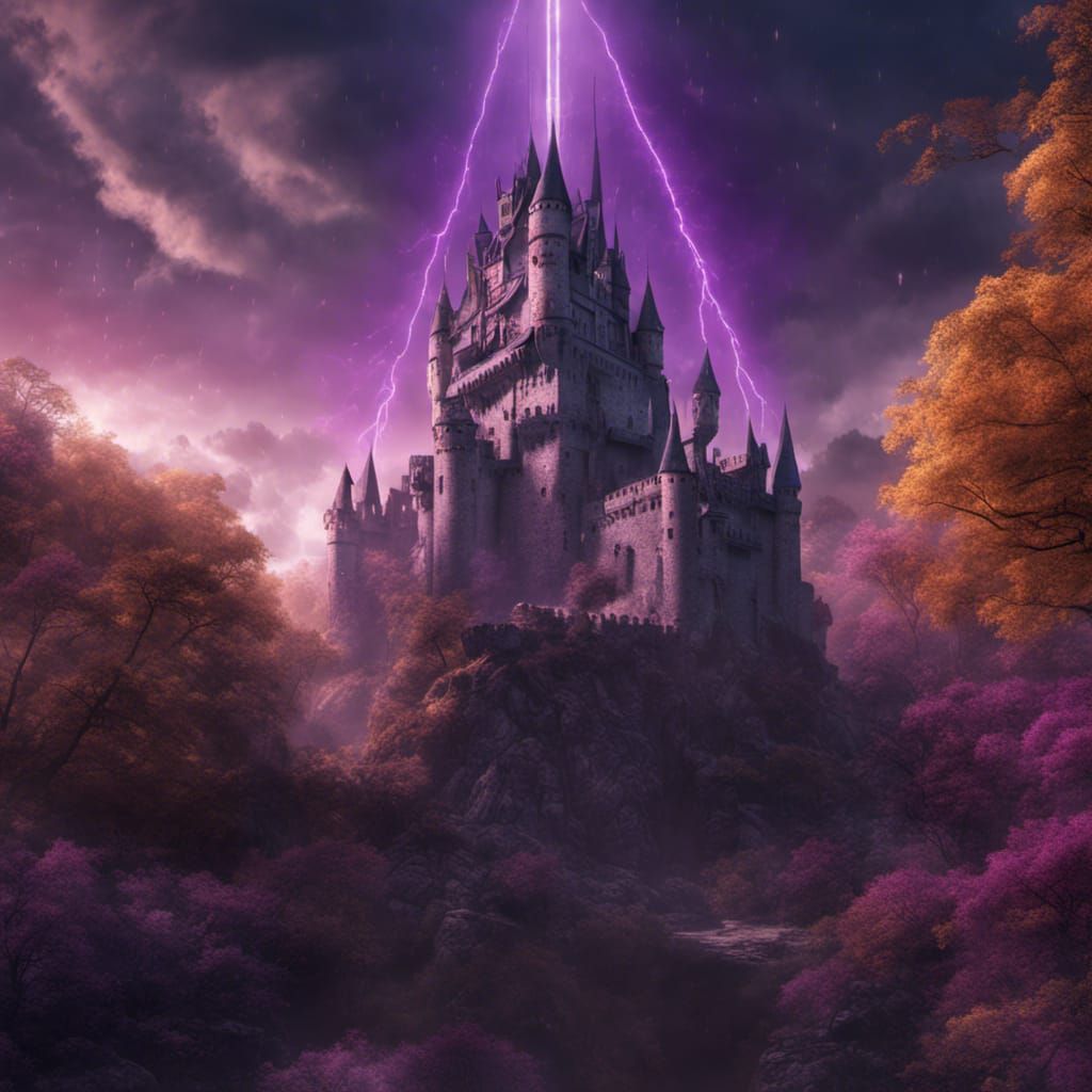 Gothic Castle Emitting Purple Beam: Fantasy Concept Art