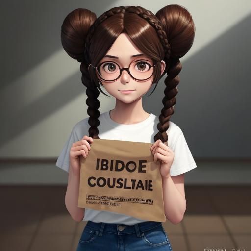 Girl with Sign in Anime Style