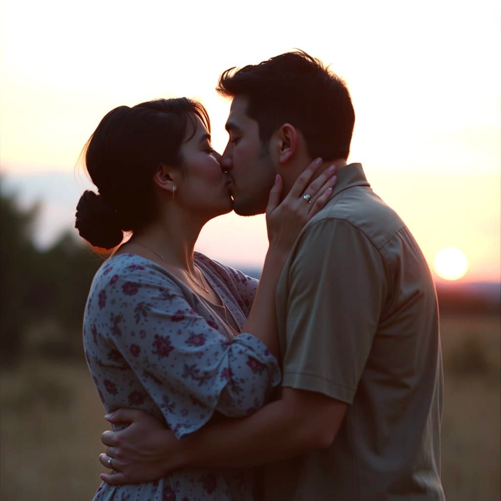 Ethereal Sunset Couple in Cinematic Film Style