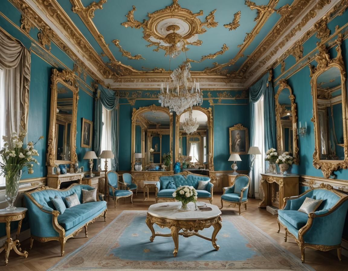Luxurious Second Empire Salon in Turquoise and Gold