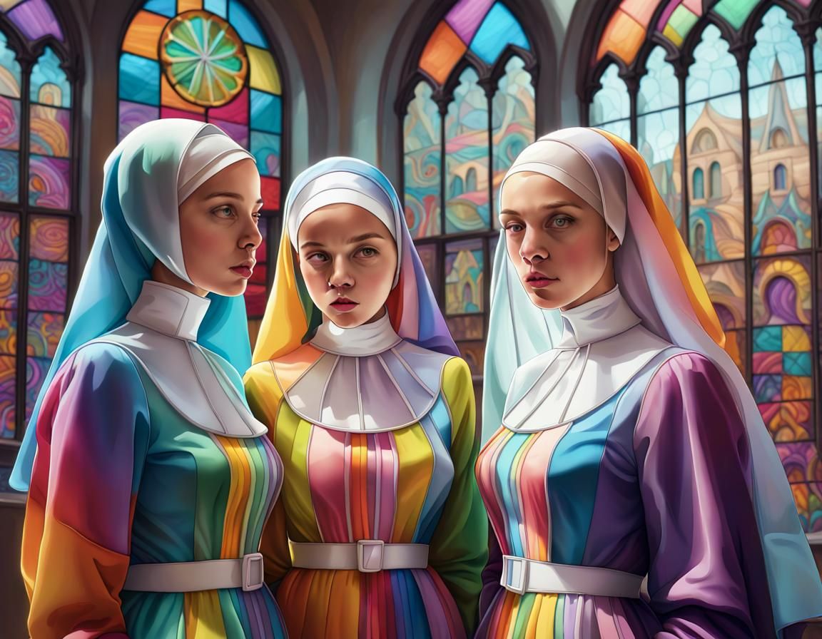 Colorful Nuns in Candy Art Style