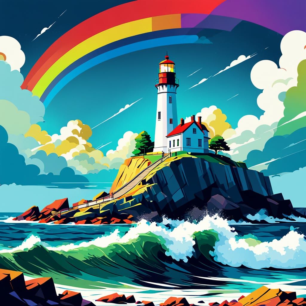 Geometric WPAP Lighthouse Pop Art Print