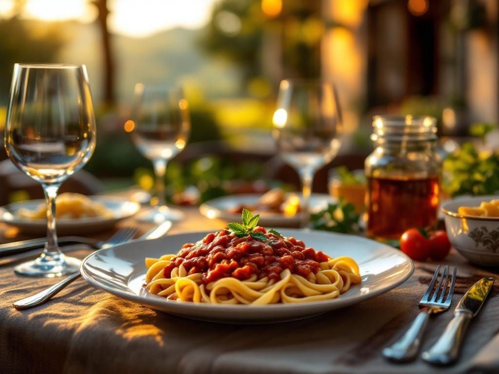 Tuscan Pasta Dish in Golden Light