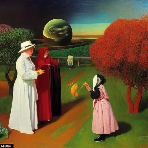 Sci-Fi Illustration: Grandmother Teaching Granddaughter