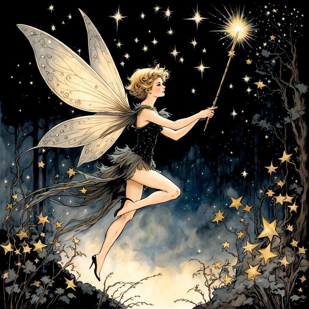 Beautiful fantasy pixie  flying about the magical forest sca...