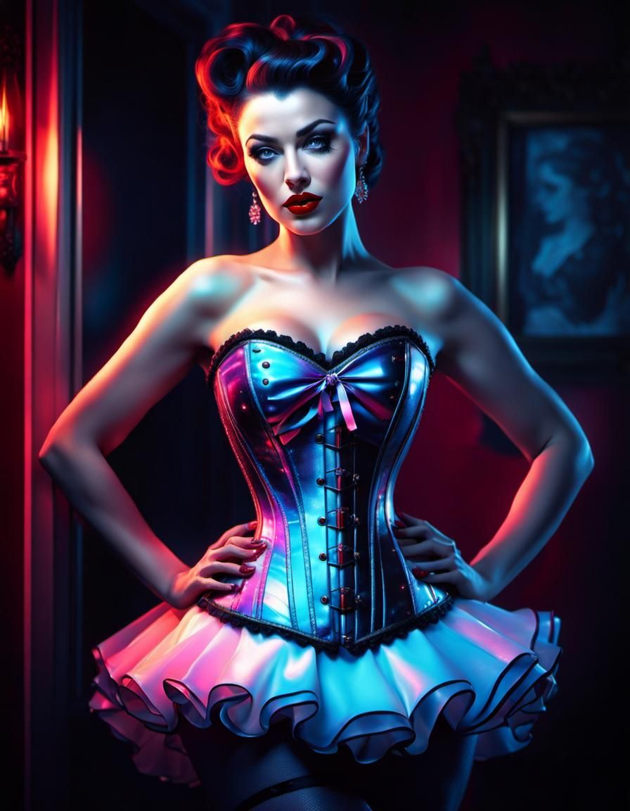 Radiant Pin-Up in Valentine's Corset, Hyperrealistic