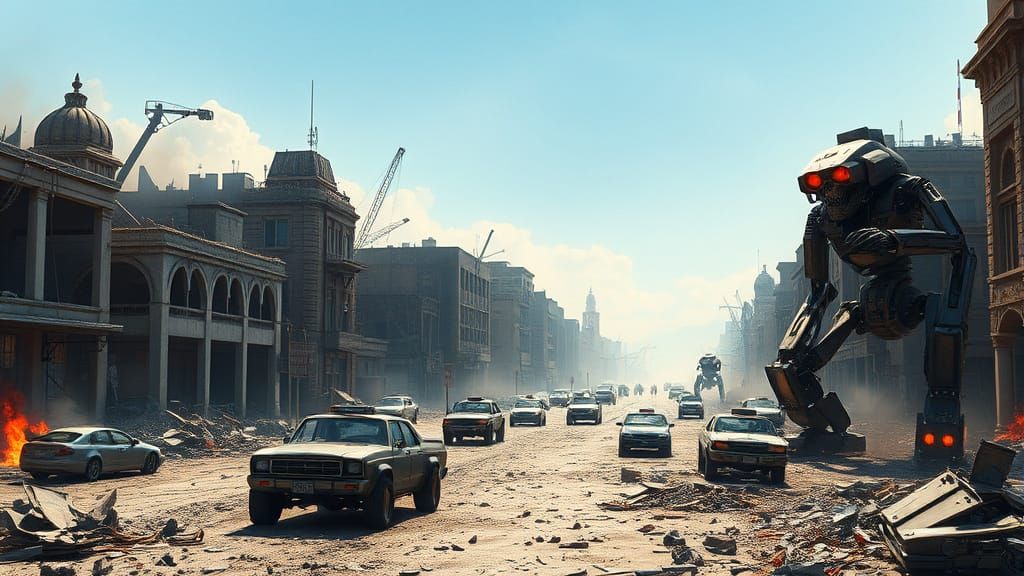 Dystopian Urban Wasteland in Cyberpunk Style