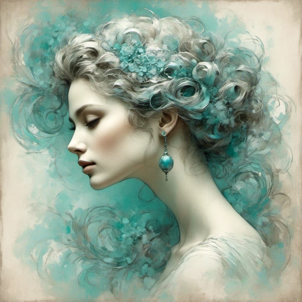 Elegant Art Nouveau Portrait of Woman in Profile