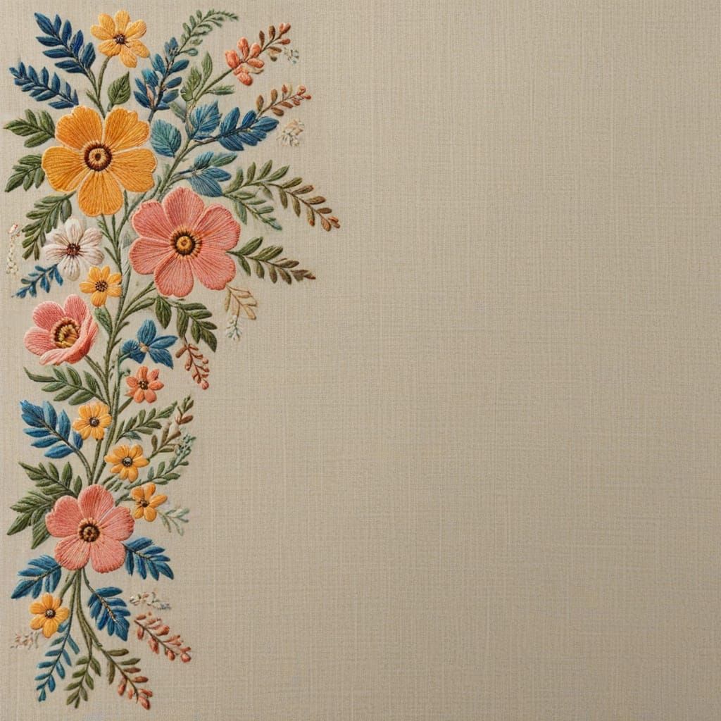 Vintage Linen with Embroidered Floral Border