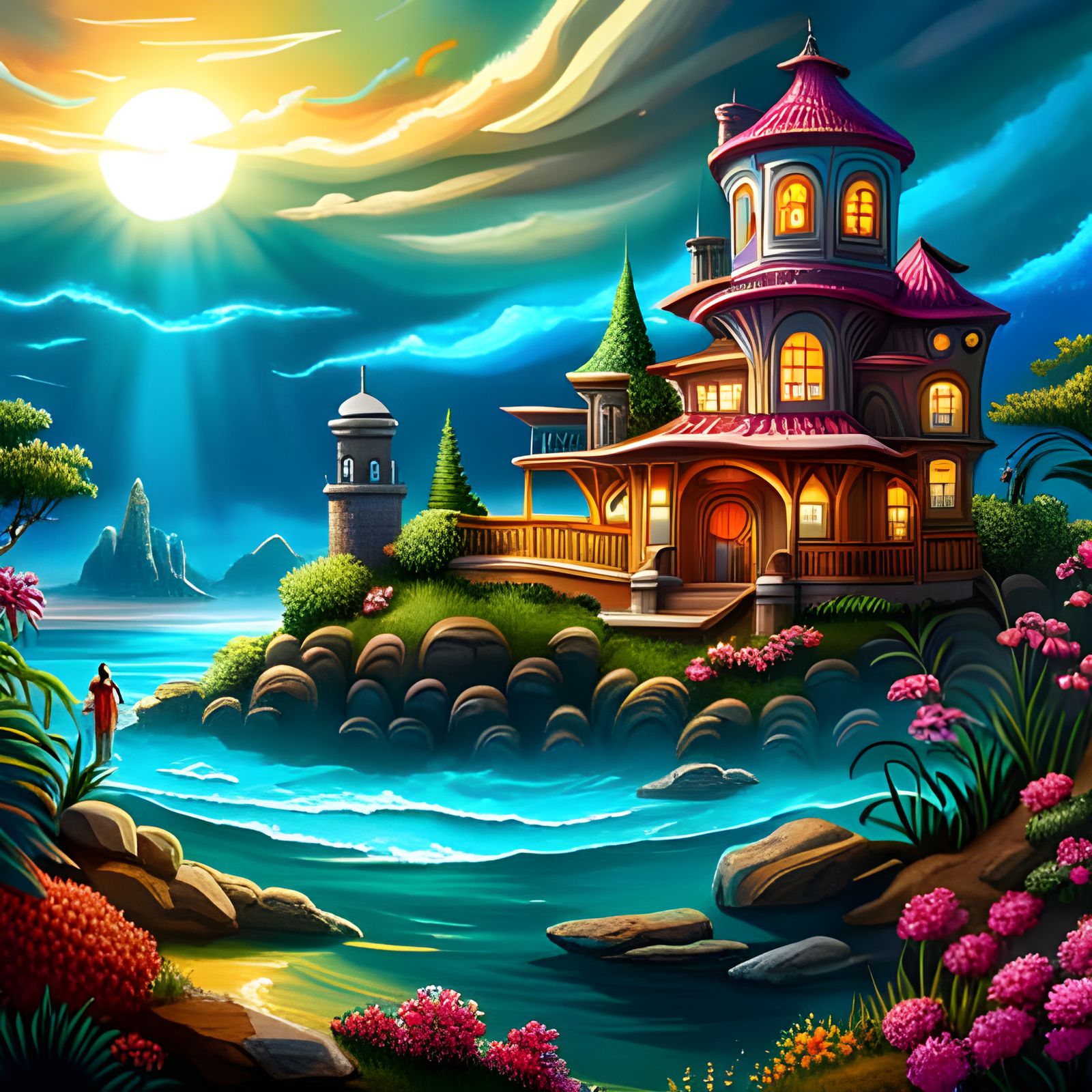 Enchanted Submarine in Whimsical Ocean Scene
