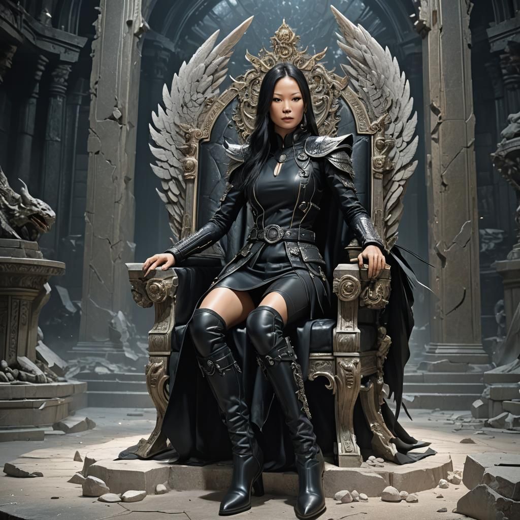 Dark Angel on Throne: 3D Anime Art