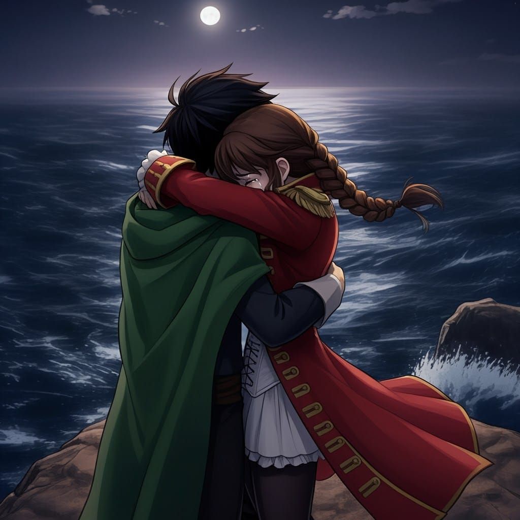 Moonlit Embrace: A Cel-Shaded Anime Scene