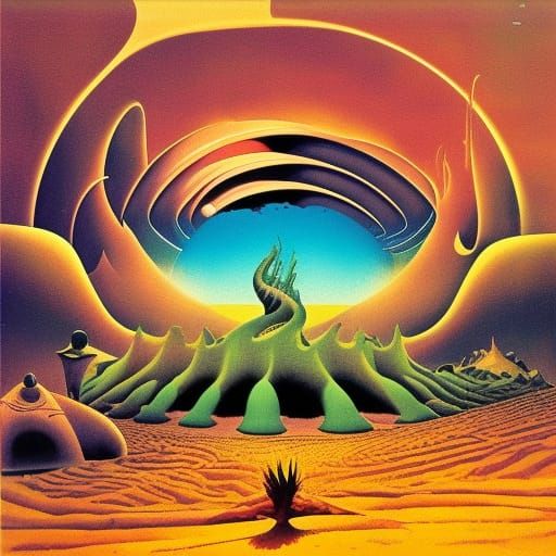 Vinyl album cover, Roger Dean style tribute