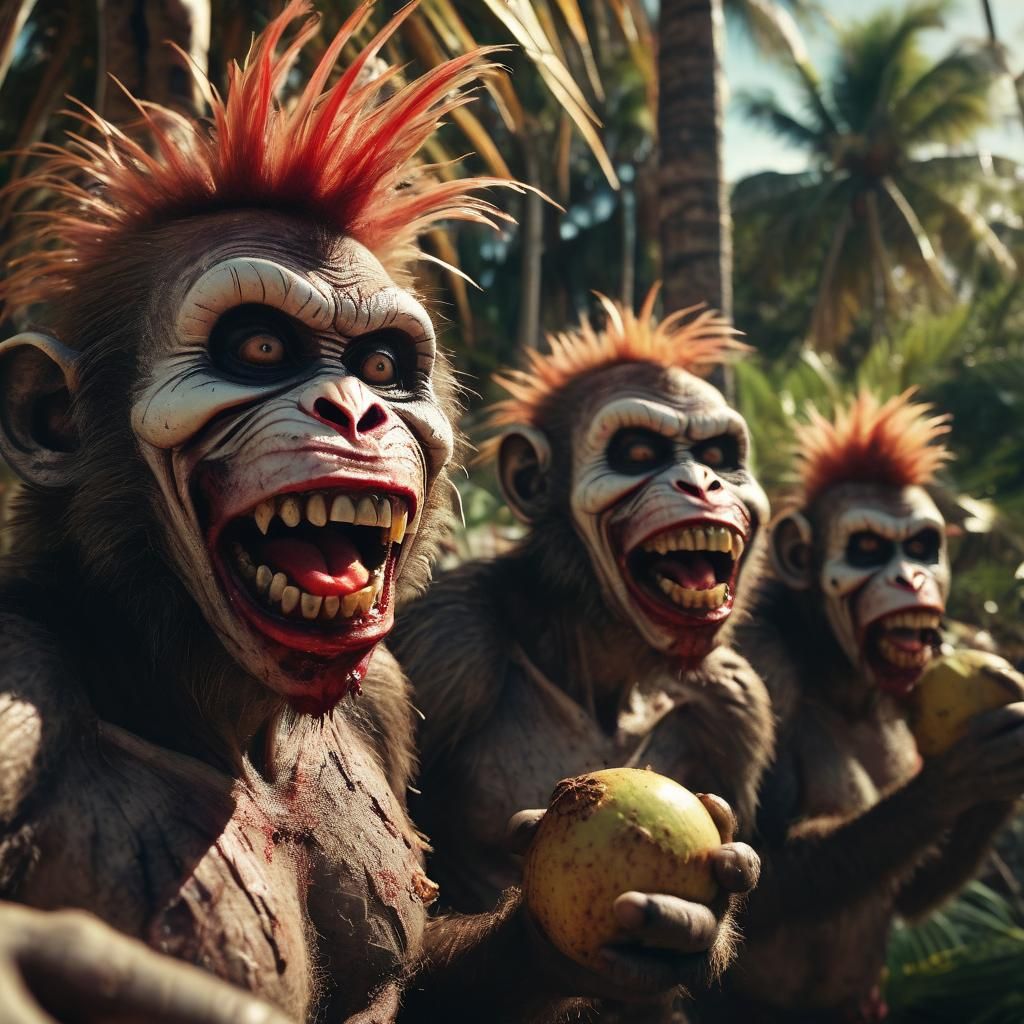 Zombie Monkey Clowns Feast in Palm Tree