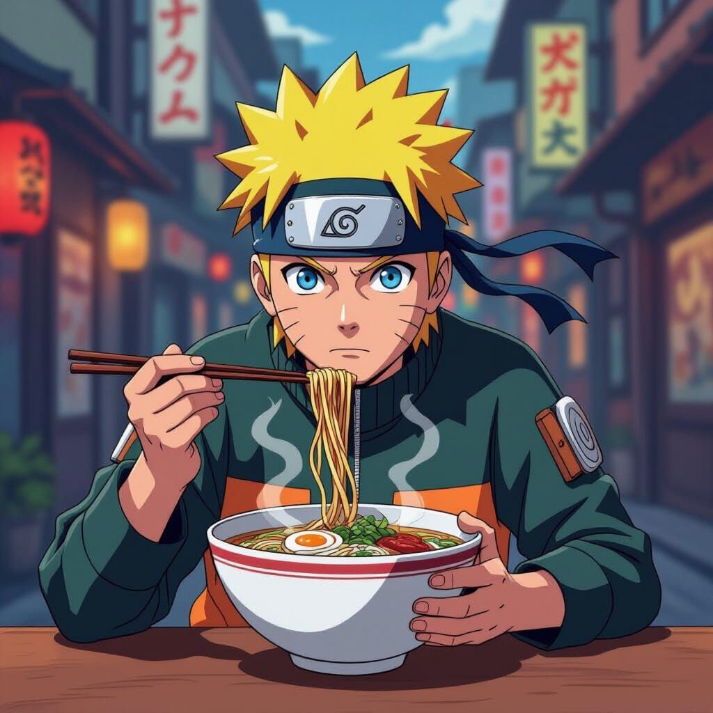 Naruto Uzumaki Savoring Ramen, Manga Style